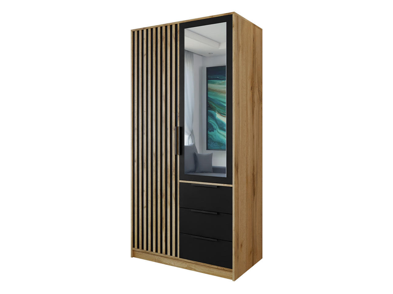 KLEIDERSCHRANK Bali Lux D2 - Schwarz/Braun, Holzwerkstoff/Metall (100/200/58cm) - MIRJAN24