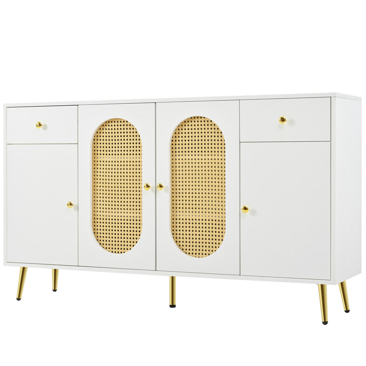 SIDEBOARD 140/35/82 cm weiß/natur aus Spanplatte mit 2 Schubladen und 4 Türen - Naturfarben, Holzwerkstoff (140/82/35cm) - OKWISH