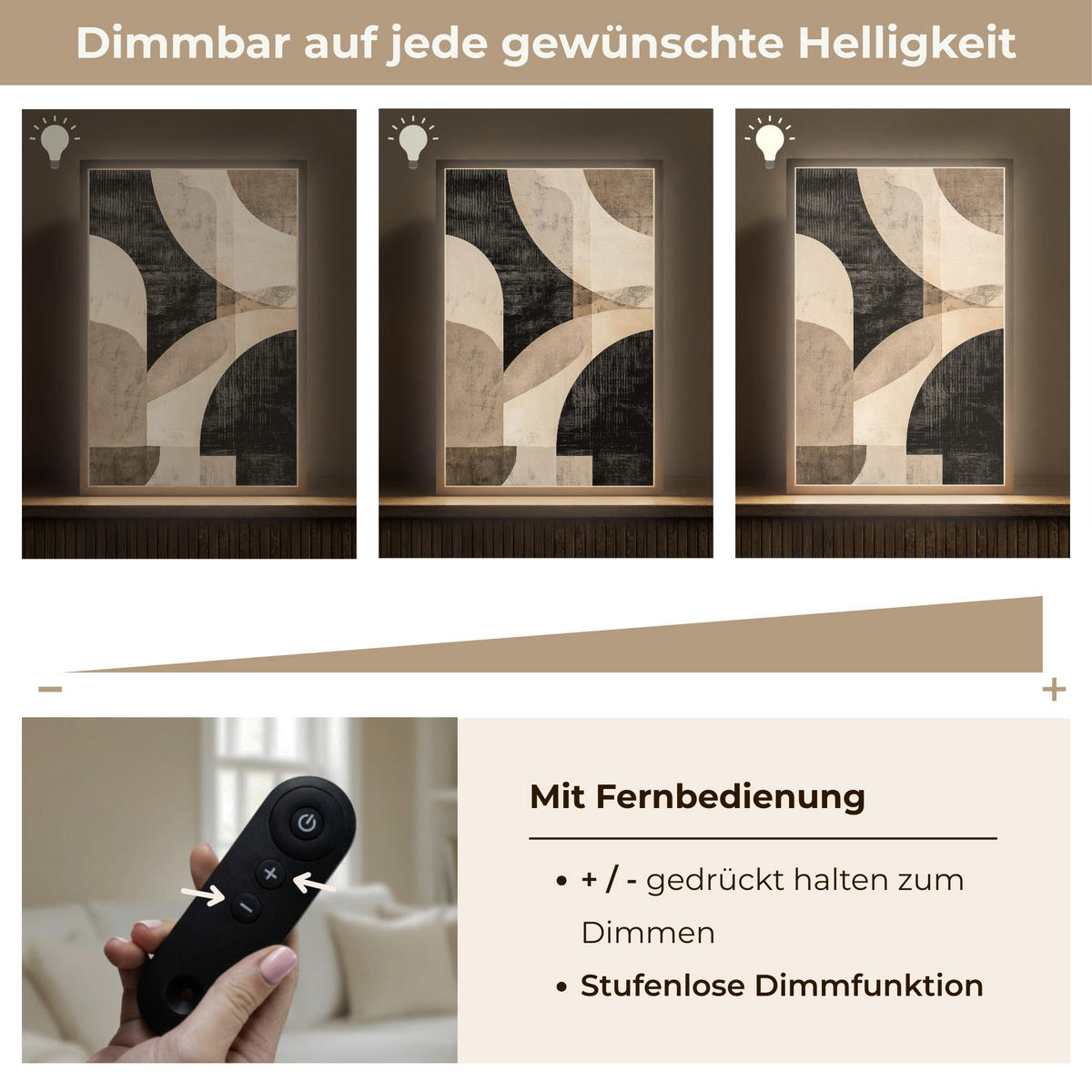 NÁSTĚNNÁ LAMPA S AKUMULÁTOREM Abstraktní - Tvary - Moderní - Béžová 40x60 cm - šedá, kompozitní dřevo (40/60/8cm) - OnlyWow