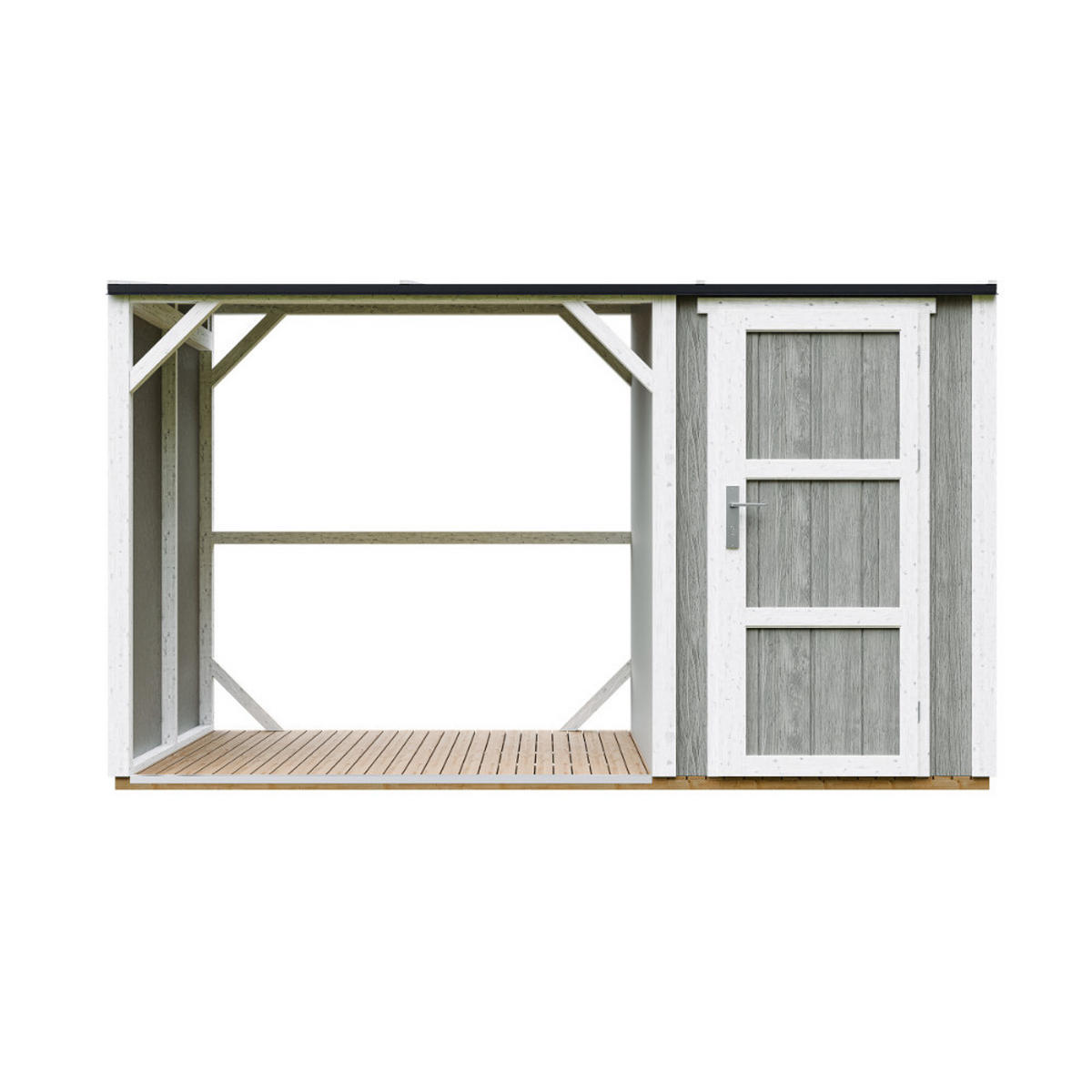 PRÍSTREŠOK na drevo s kôlňou 4,14 m² M985-TUNDRA GREY - svetlosivá, drevo (120/220/345cm) - Timbela