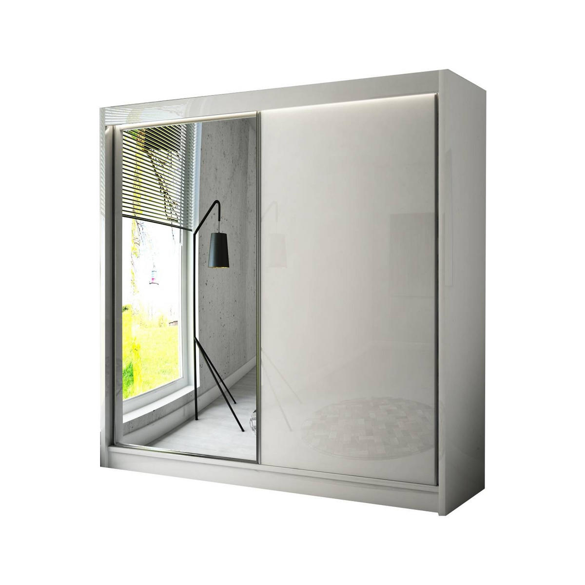 SCHIEBETÜRENSCHRANK ELIS - Weiß, Holzwerkstoff (200/215/61cm) - Meblini