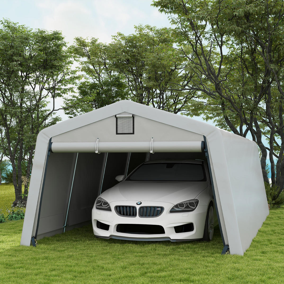 CARPORT DE-12604 620/330/240 cm 150 g/m² wasserdicht mit Rolltür Grau - Hellgrau, Kunststoff (330/240/618cm) - ComfortXL