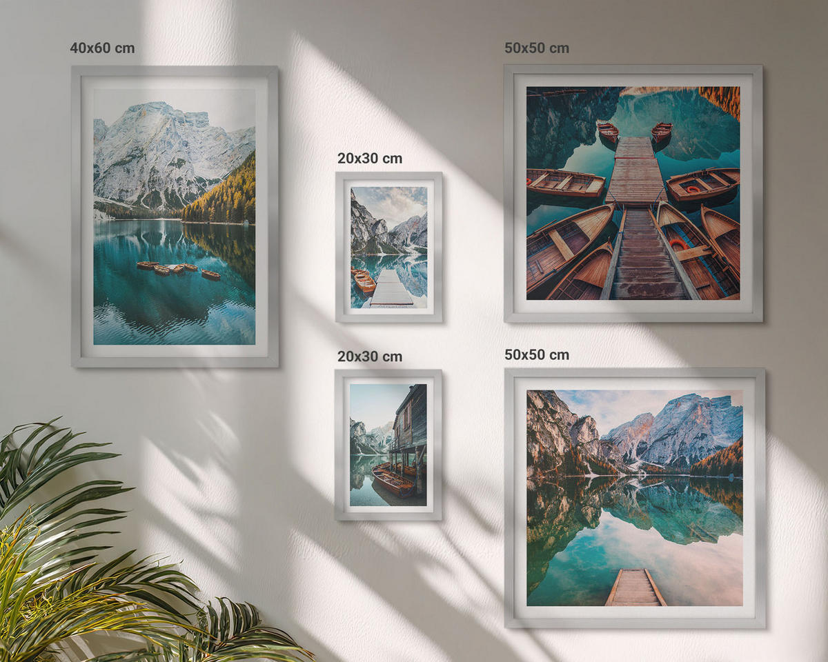 BILDER SET 5er Set - 50x50 cm & 20x30 cm & 40x60 cm Silberner Rahmen - Ansichten von Griechenland, Łódź, Häuser - Silberfarben, Kunststoff (40/60cm) - TULUP