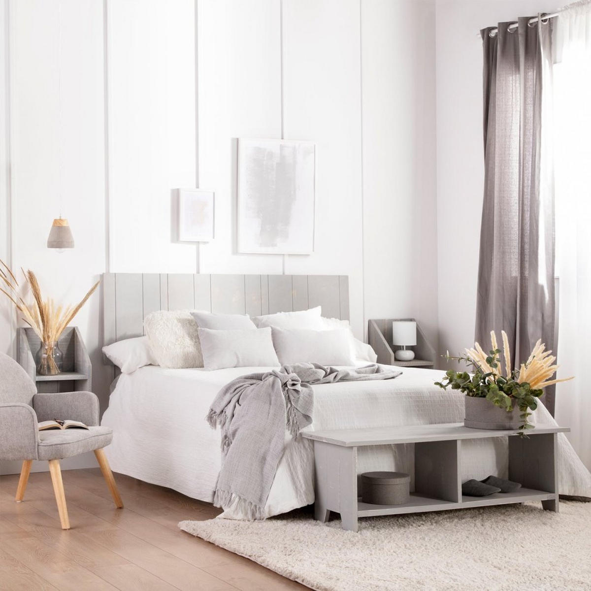 SCHWEBENDER NACHTTISCH Folk Grau 36 cm x 18 cm - Grau, Holz (36/18/25cm)