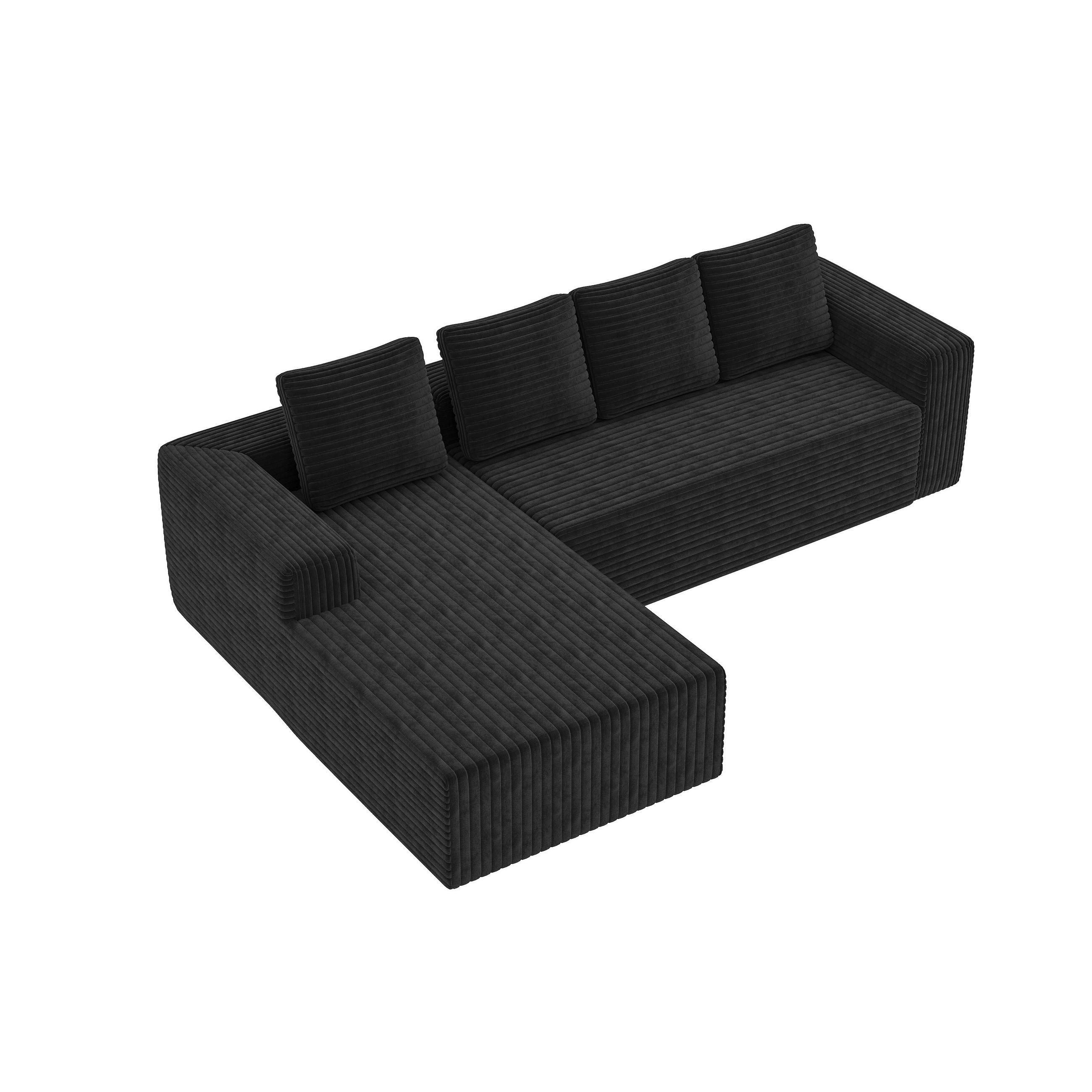 ECKSOFA Cord Schwarz - Schwarz, Textil (261/168cm) - WISHDOR