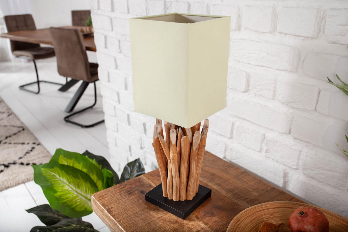 TISCHLEUCHTE EUPHORIA Treibholz Beige 45 cm - Beige/Naturfarben, Holz/Textil (15/15/45cm) - riess-ambiente
