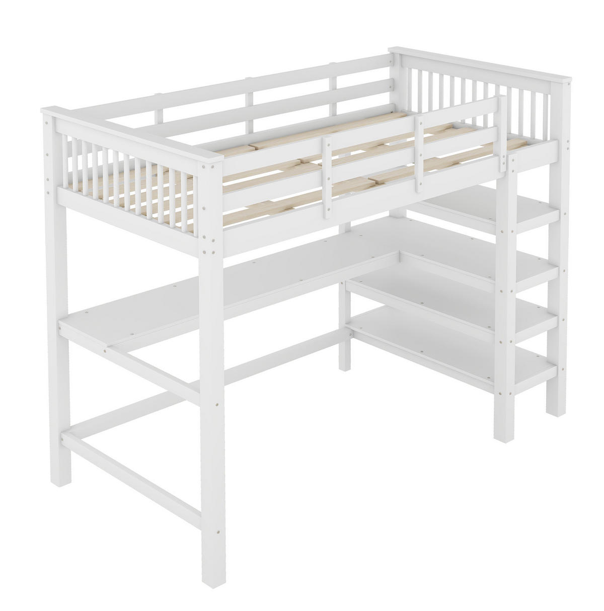 HOCHBETT 90/200 cm mit Schreibtisch, Ablagefächern und Regalleiter aus Kiefer /MDF, Weiß - Weiß, Holzwerkstoff (90/200cm) - Redom