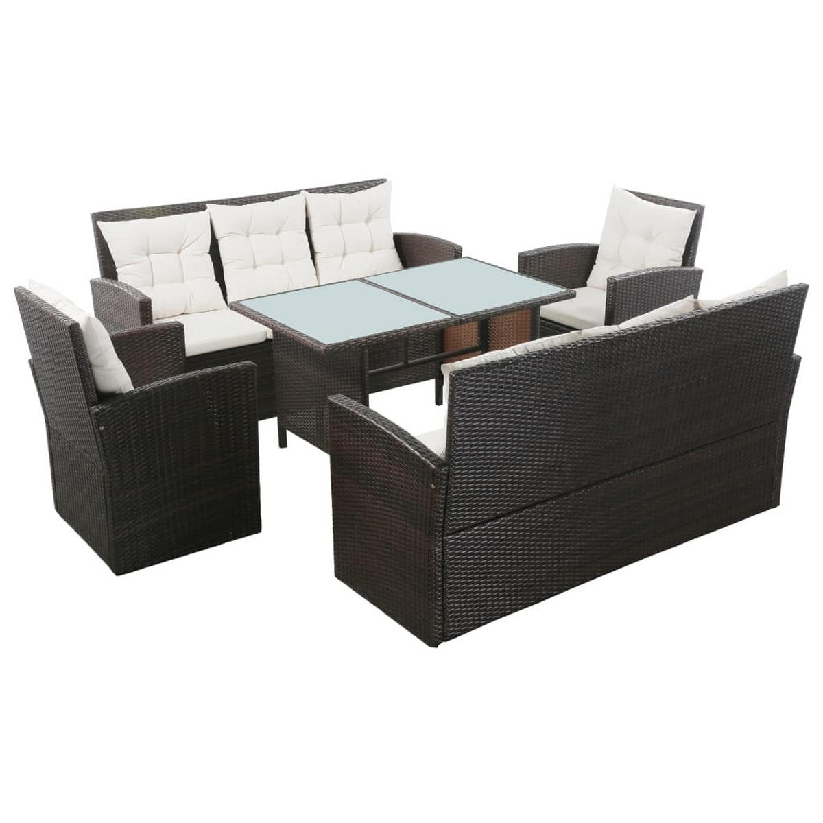 DINING-LOUNGESET mit Auflagen, aus PE-Rattan, Braun, 5-teiliges Set - Braun, Kunststoff - vidaXL