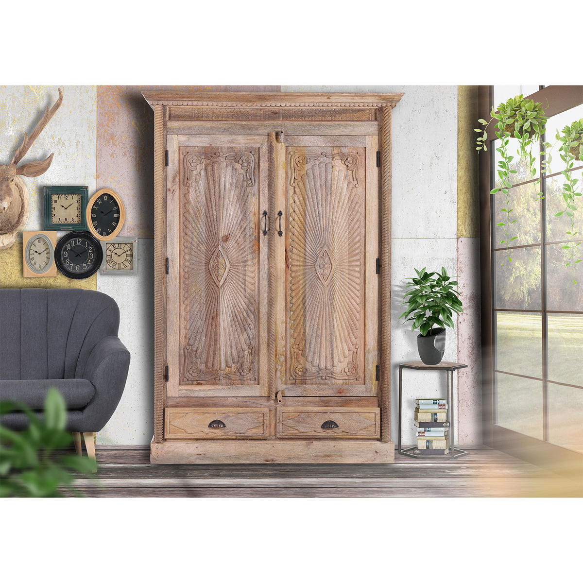 GARDEROBENSCHRANK - Mango massiv - Braun, Holz (130/184/52cm) - home24