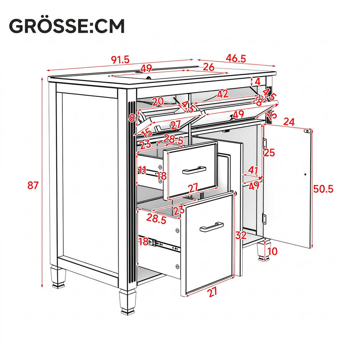 WASCHTISCHKOMBI 91.5/46.5/87 cm Schwarz mit 2 Schubladen, ohne Wasserhahn - Schwarz, Holz/Holzwerkstoff (46.5/87/91cm) - Oxeza