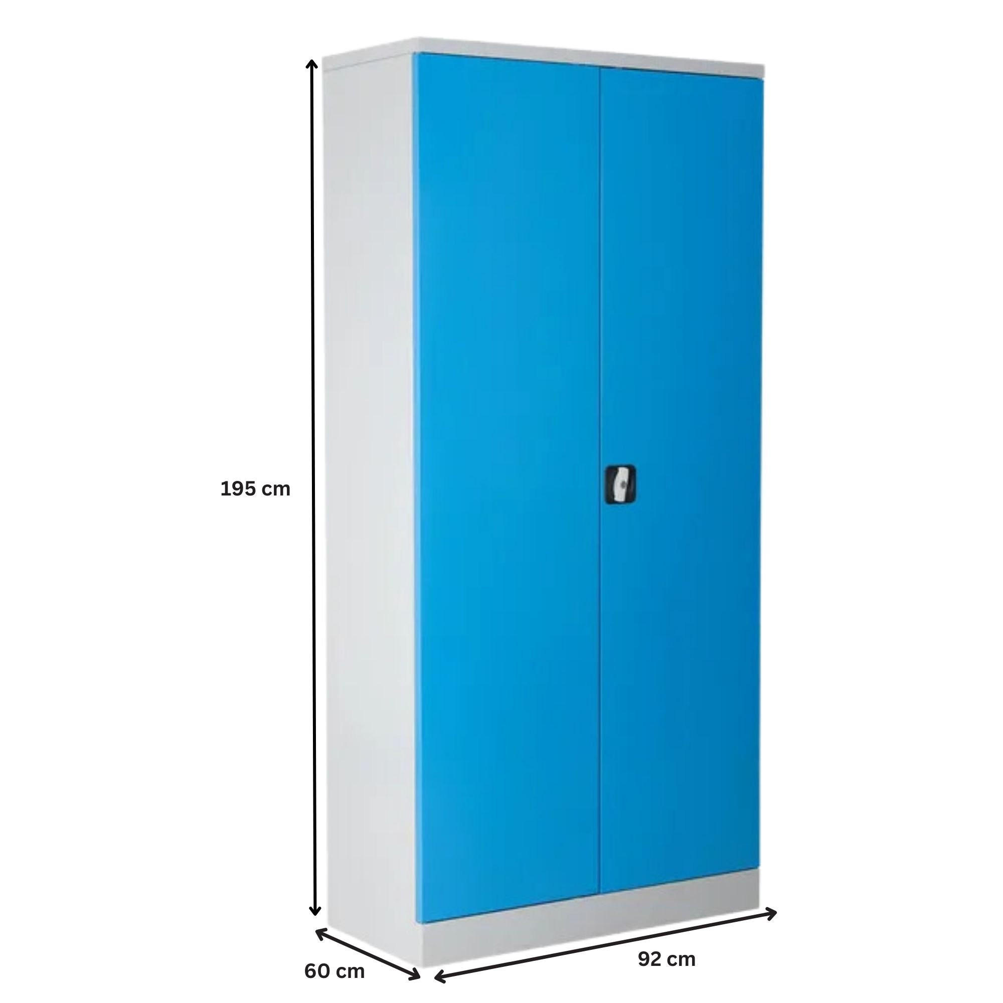 STAHLSCHRANK Bee mit 5 lackierten Fachböden 195x92x60 cm Korpusfarbe Lichtgrau Frontfarbe Lichtblau - Hellblau, Metall (92/195/60cm)