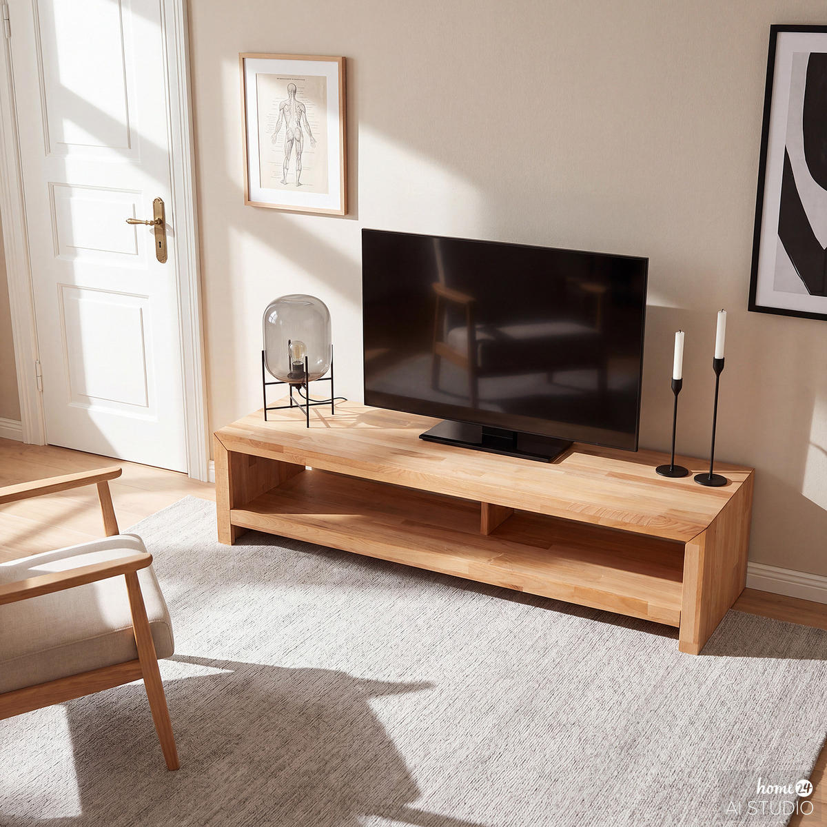 TV-LOWBOARD - Massivholz - Kernbuche, Holz (140/35/50cm) - home24
