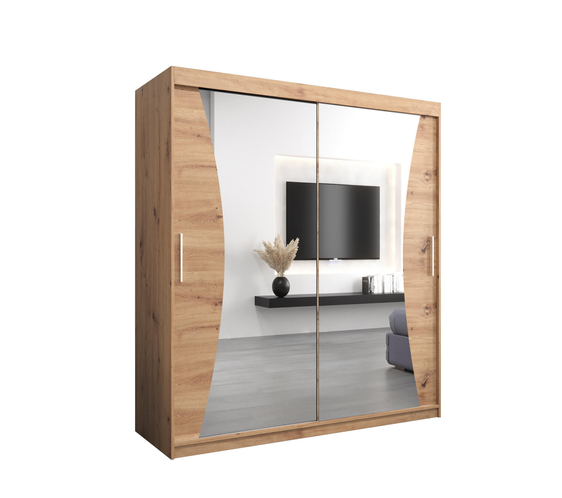 SCHWEBETÜRENSCHRANK 200/180/62 2-türig - Silberfarben/Eiche Artisan, Holz/Kunststoff (180/200/62cm) - Abiks Möbel