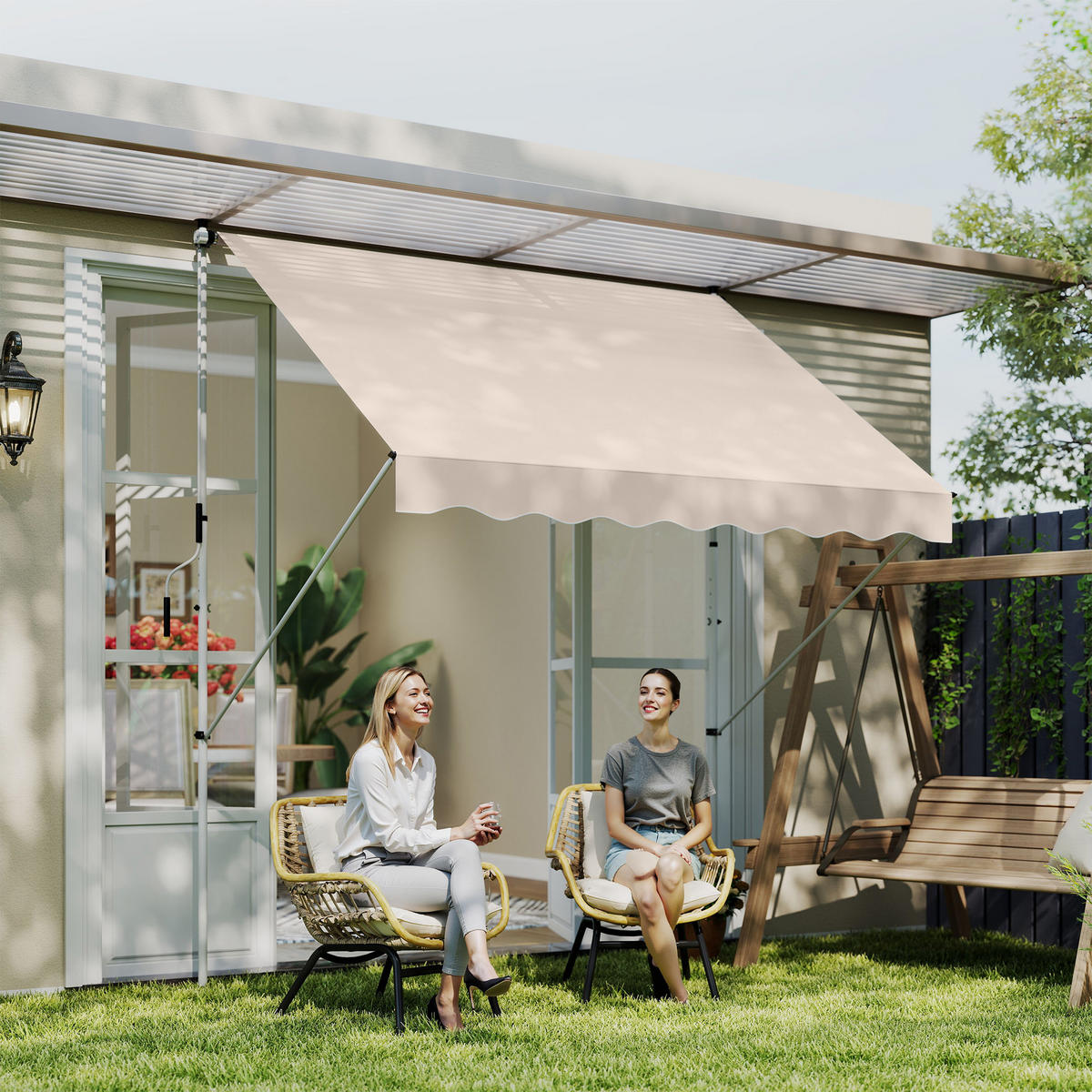 MARKISE, Blau+Weiß, Aluminium, Stahl, Polyester - Beige, Metall (150/280/300cm) - Outsunny
