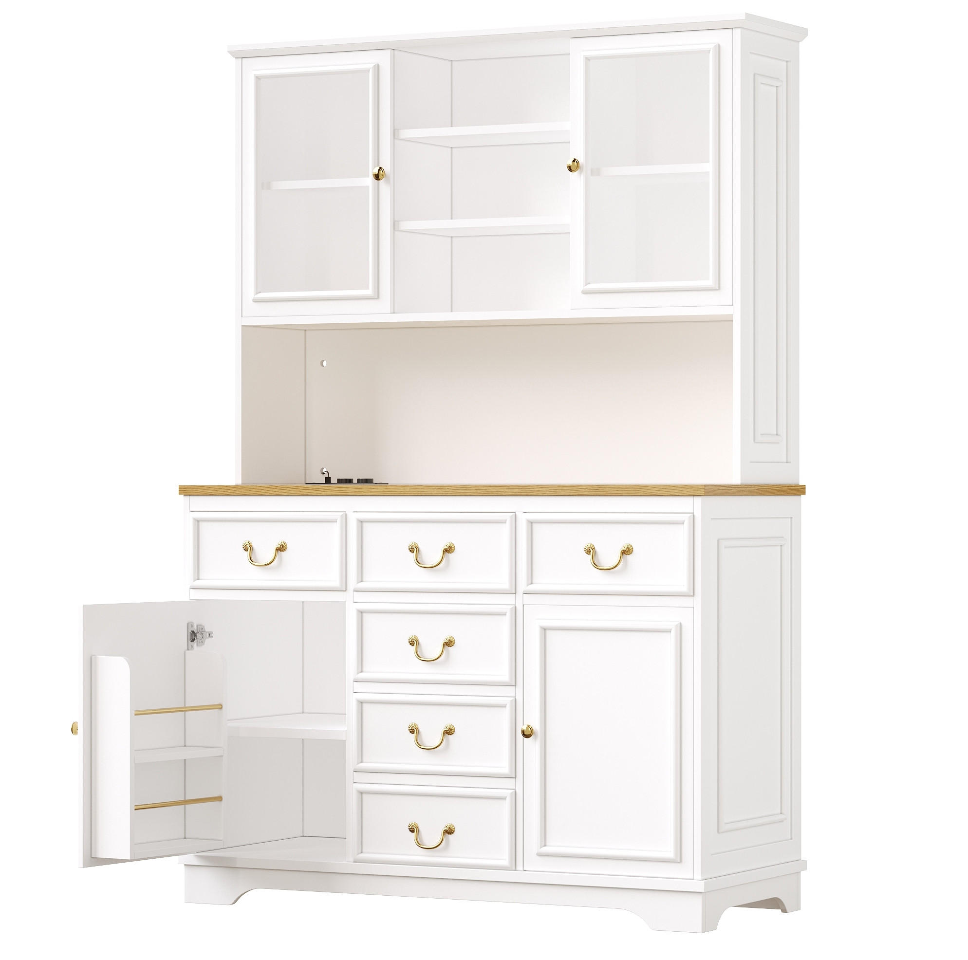 BUFFETSCHRANK 118/39,5/180 cm mit LED-Lichtleiste, Steckdosenleiste und flexiblem Stauraum, Weiß - Weiß, Holzwerkstoff (118/180/40cm) - Redom