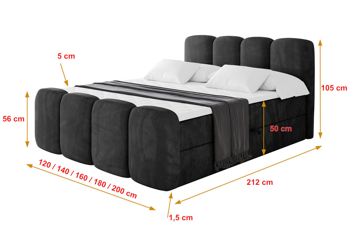 AMERICKÁ postel s matrací H4 a roštem – NINA-Z – 180 × 200 cm – černá - vysoce lesklá černá, kompozitní dřevo (180/200cm)