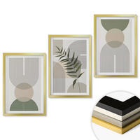 WANDBILDER 3er Set - 40x60 cm Goldrahmen - Abstrakte Formen mit Grün - Goldfarben, Kunststoff (40/60cm) - ArtPrintCave