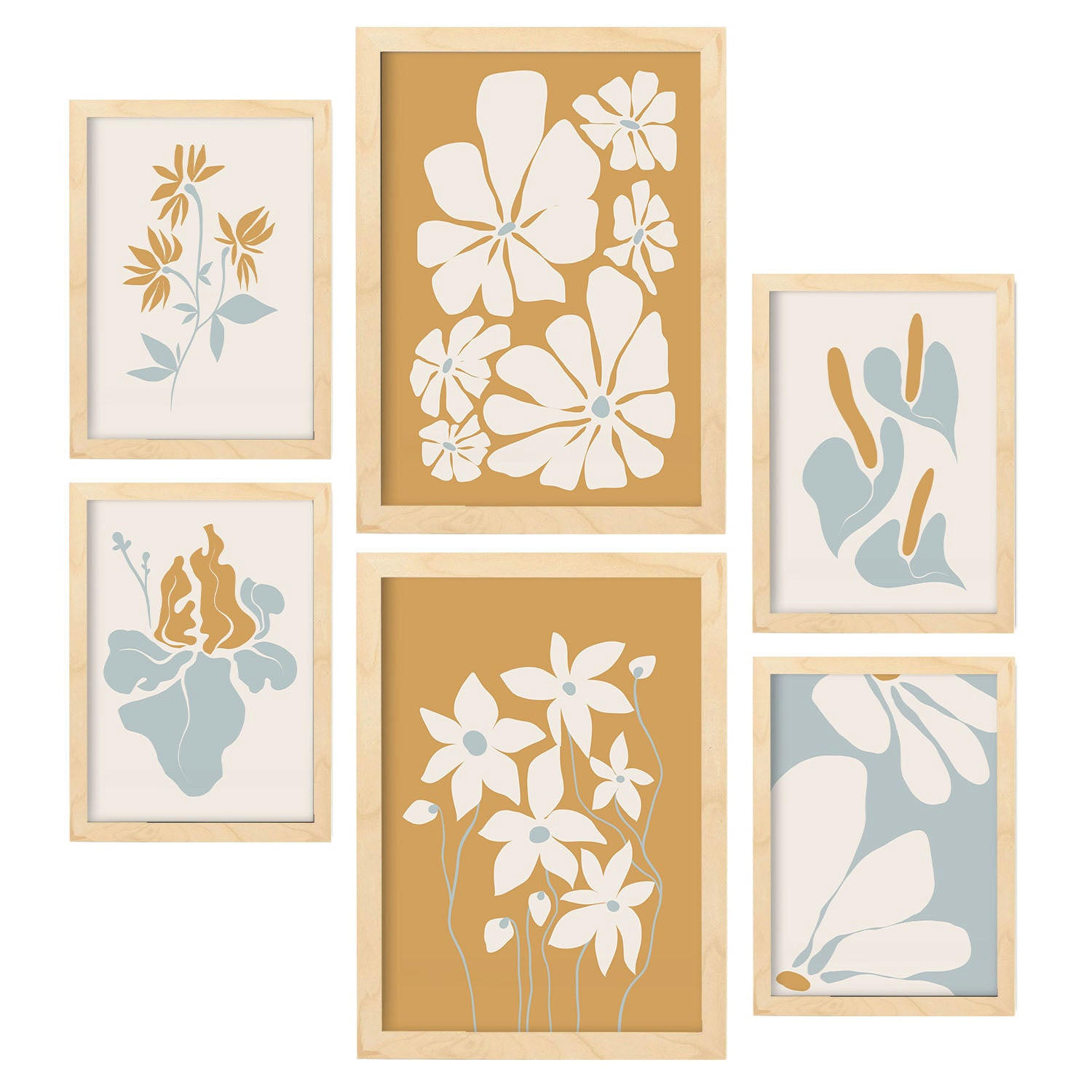 POSTER Set Mit 6 Blumenrahmen 2 In Blume Zusammenfassung Ästhetische Dekorative Gemälde Für Ihr Wohnzimmer Zuhause A3 & A4 Rahmen Aus Hellem Holz - Beige, Papier (29/3cm) - Nacnic