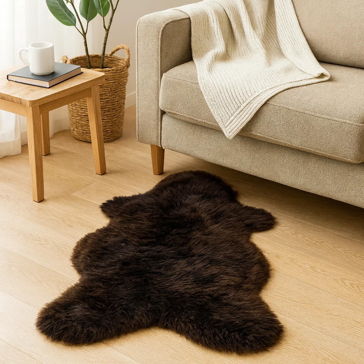 SCHAFFELL Naturbraun Hellbraun & Dunkelbraun Unikat ca. 120 cm - Dunkelbraun, Fell (70/120cm) - Provellus