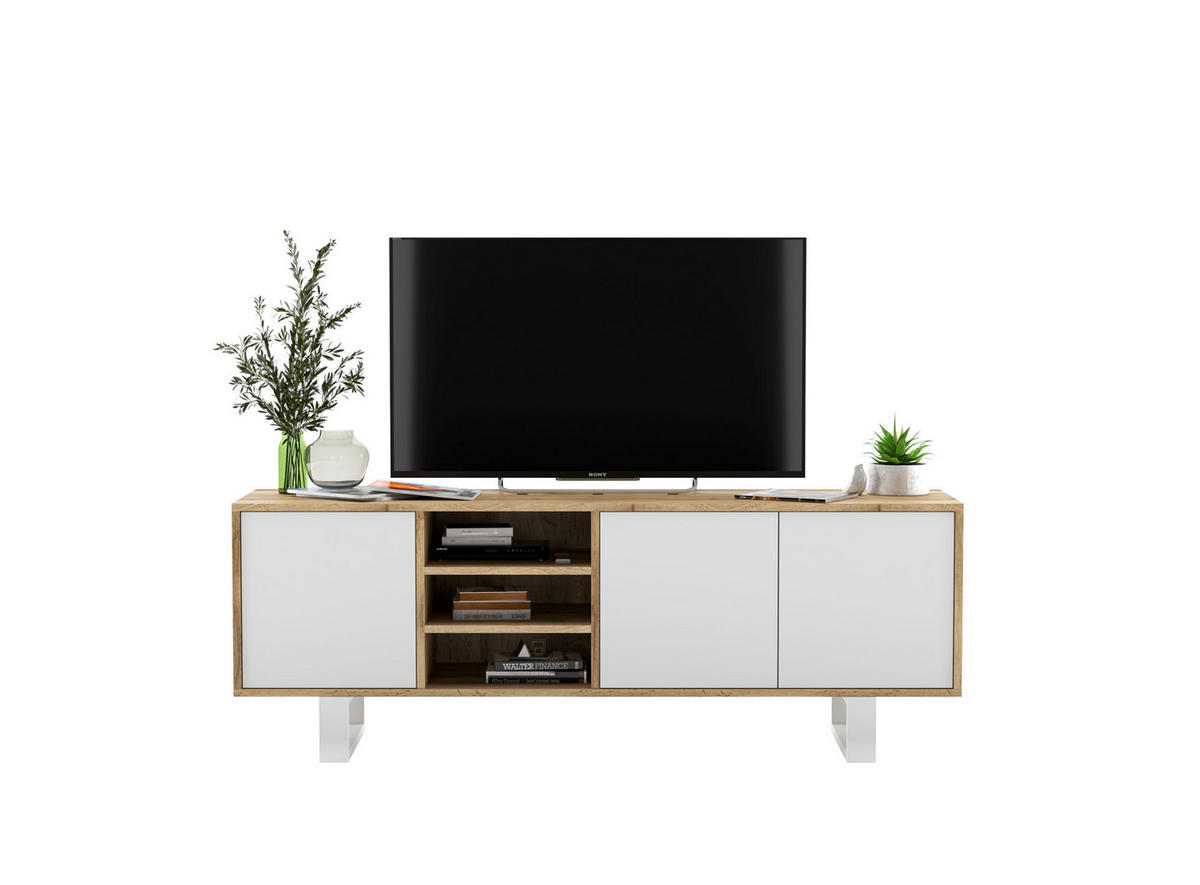 TV-LOWBOARD Apollo Eiche wotan Weiß Matt mit Metallbeinen 150 cm - Weiß, Holzwerkstoff/Metall (150/53/35cm) - Meble Lindner