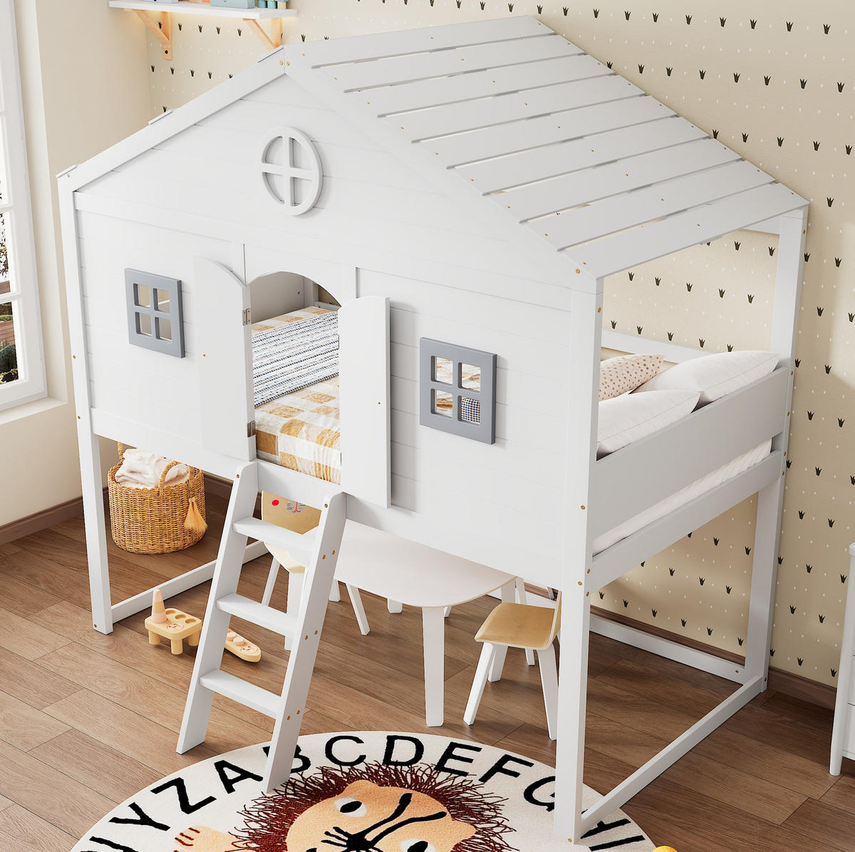 HOCHBETT mit Treppe und Gitter, 90/200 cm, Weiß/Grau - Weiß, Holz (90/200cm) - MIVRAY