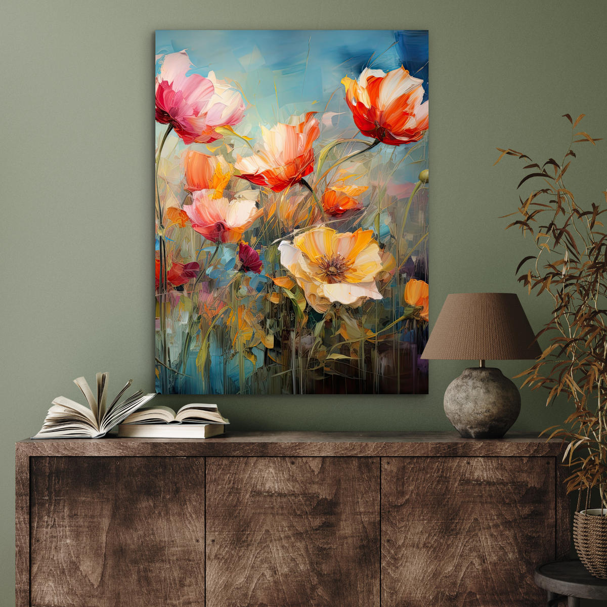 METALLBILD Blumen - Aquarell - Kunst - Botanisch - Natur 60x80 cm - Orange, Metall (60/80cm) - MuchoWow
