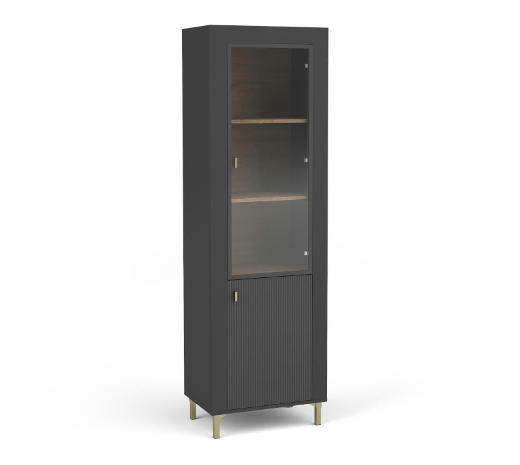 VITRINE Mossa Schwarz, mit LED - Goldfarben/Schwarz, Holzwerkstoff (97/194/60cm) - Bettso