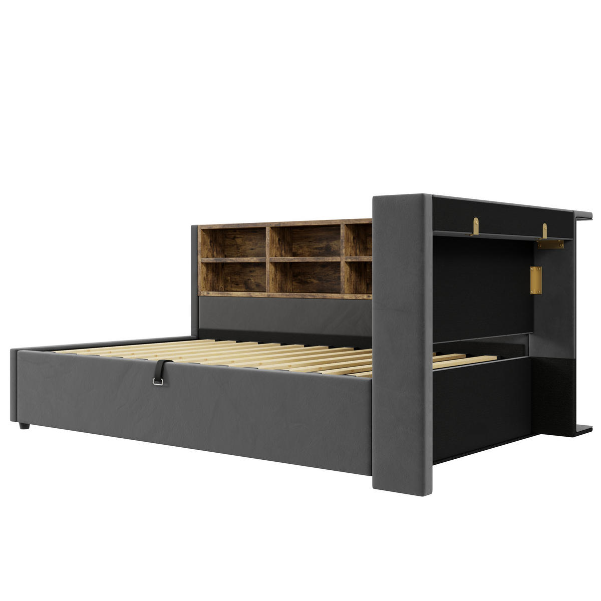 STAURRAUMBETT 90/200 cm DE-02067, in Dunkelgrau, mit Sofafunktion, USB-C und Hydraulik - Dunkelgrau, Metall (90/200cm) - ComfortXL