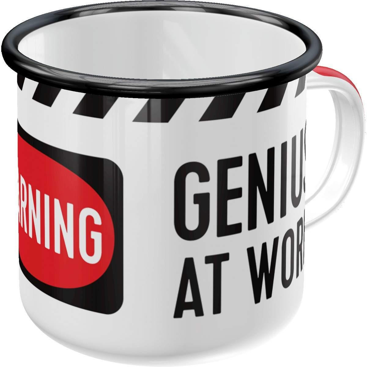 EMAILLE-BECHER 360 ml Achtung Genius At Work - Rot/Schwarz, Metall (0.36L) - Nostalgic-Art