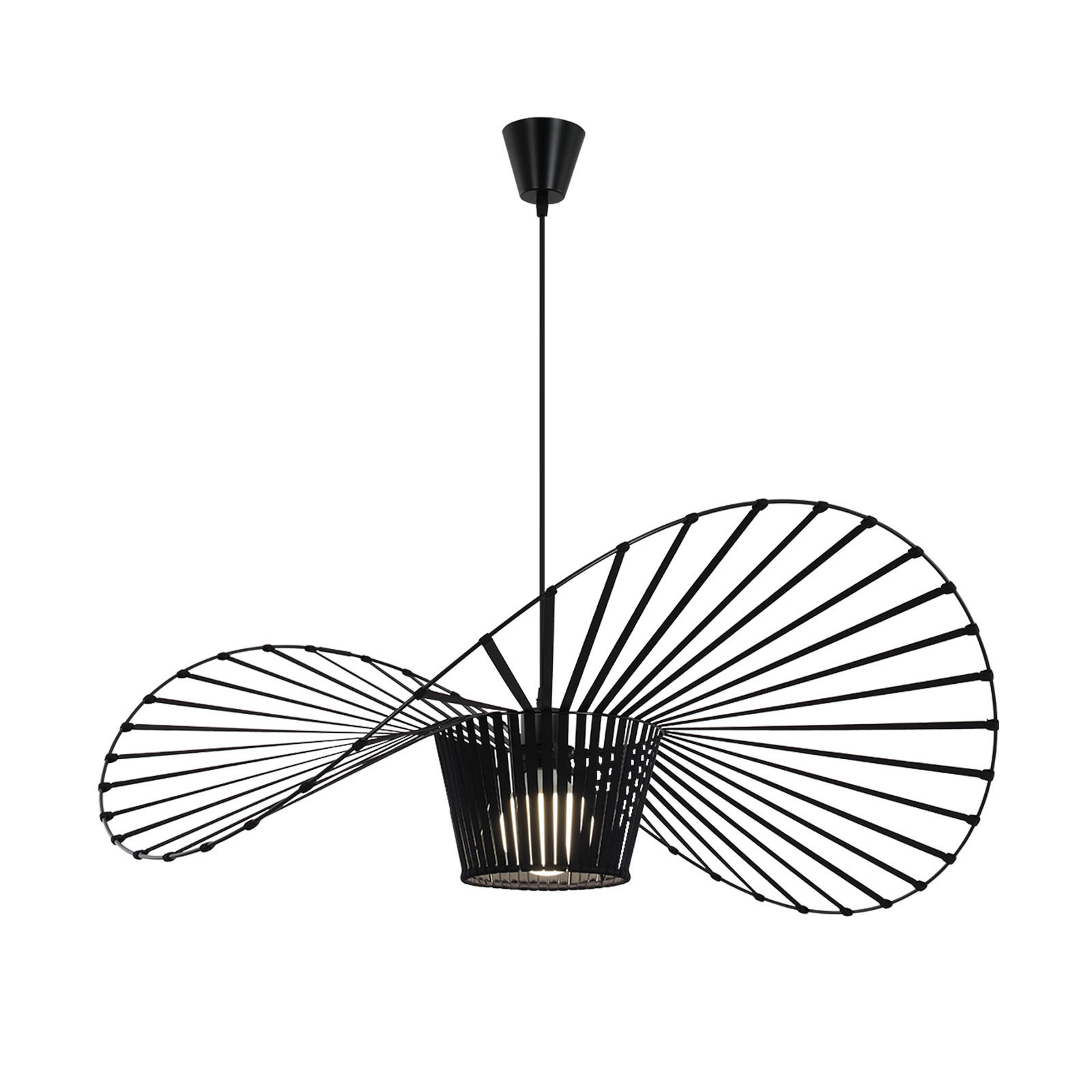 HÄNGELEUCHTE Strohhut 100/100/150 cm - Schwarz, Metall (100/100/150cm) - Nettlife