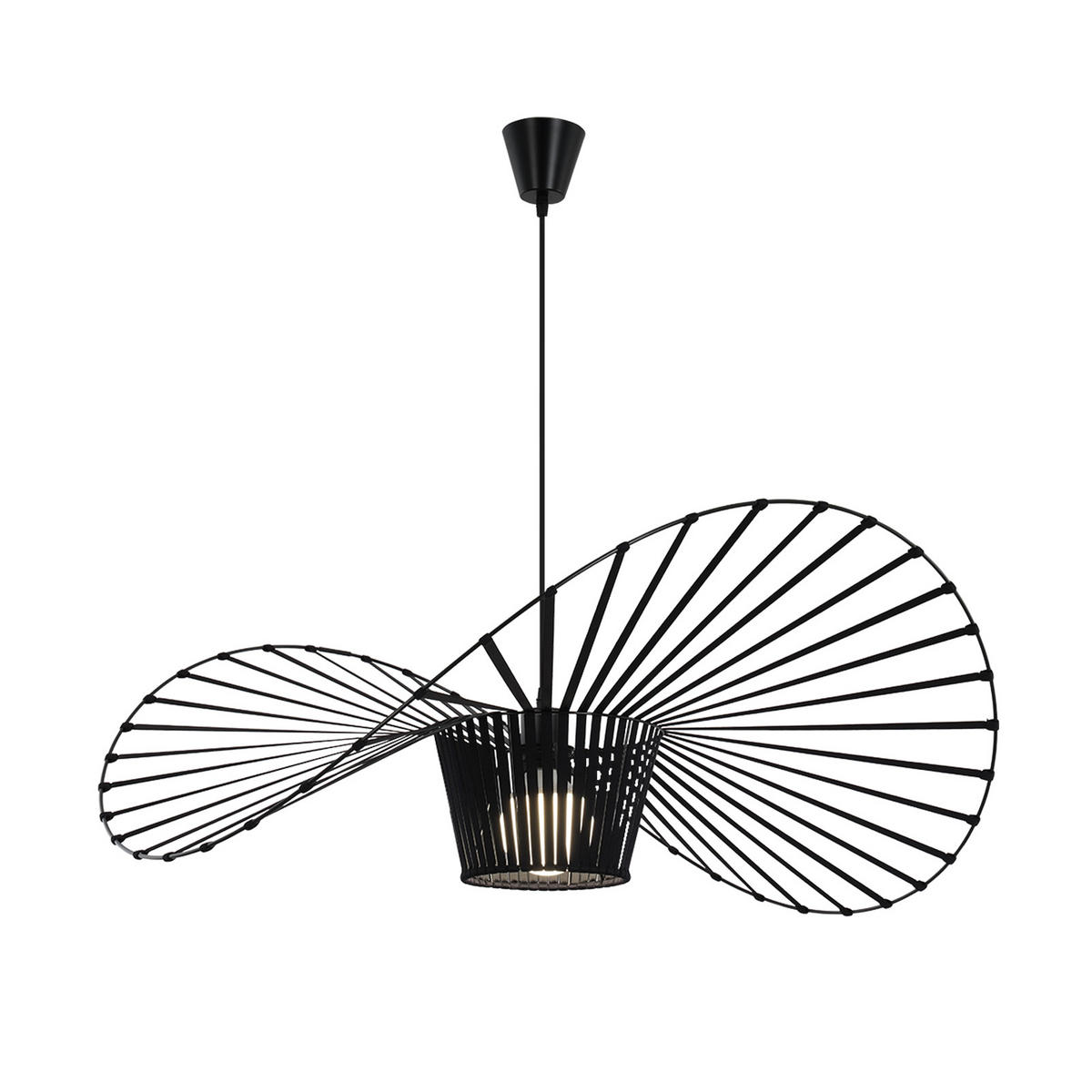HÄNGELEUCHTE Strohhut 100/100/150 cm - Schwarz, Metall (100/100/150cm) - Nettlife