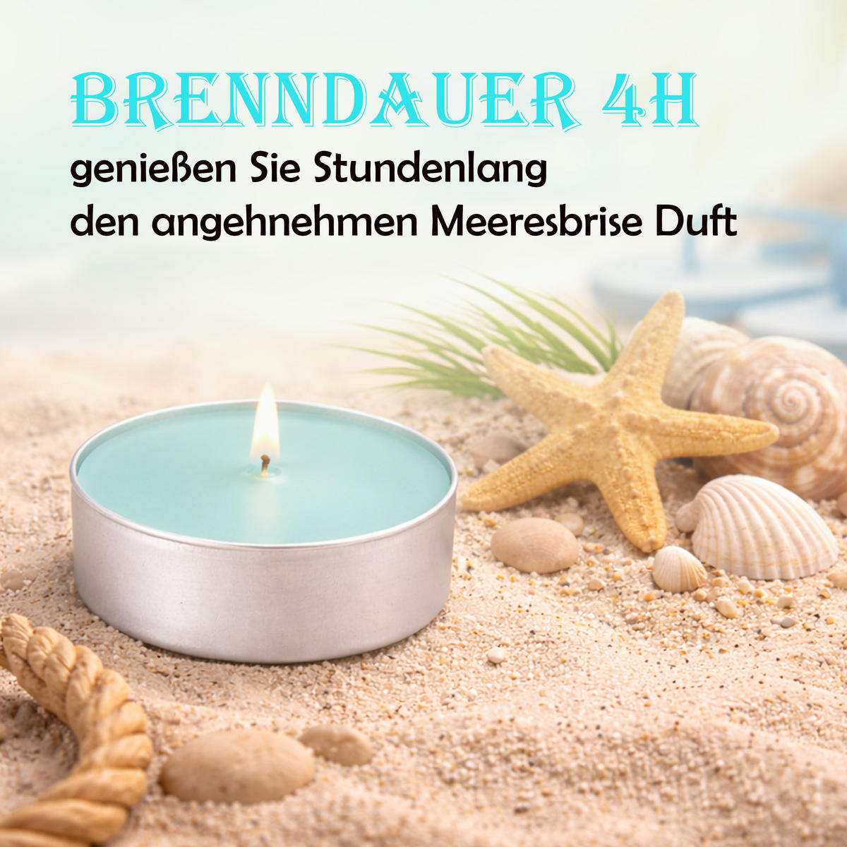 TEELICHT mit Duft - Ozean - 54er Pack - Türkis, Naturmaterialien (4/1.5/4cm) - HS Candle