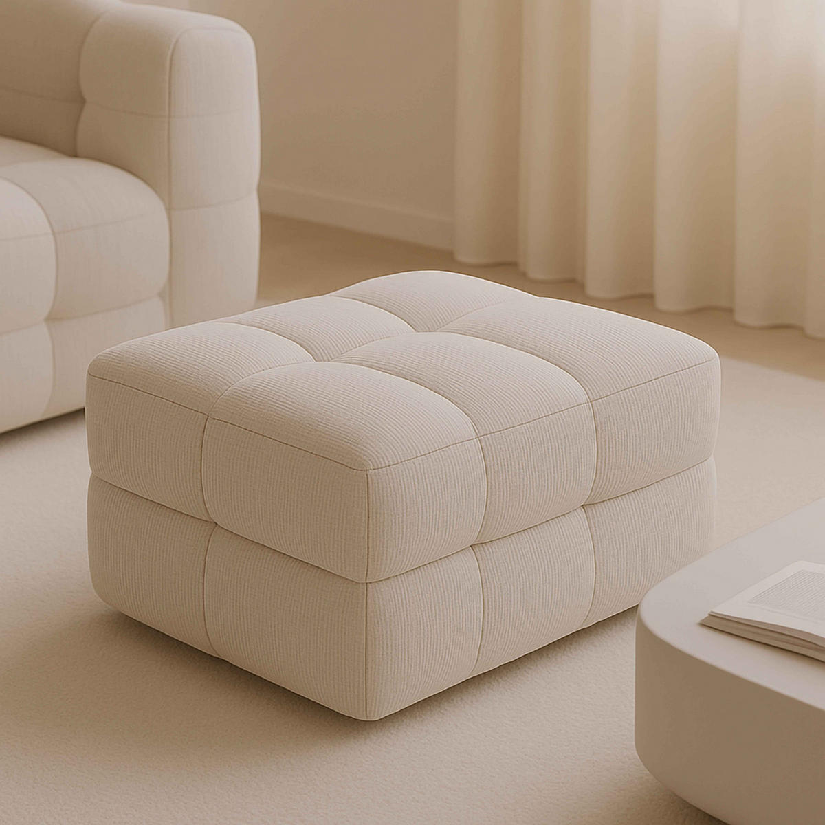 HOCKER, Weiß - Weiß, Textil (72/45/91cm) - Oviala