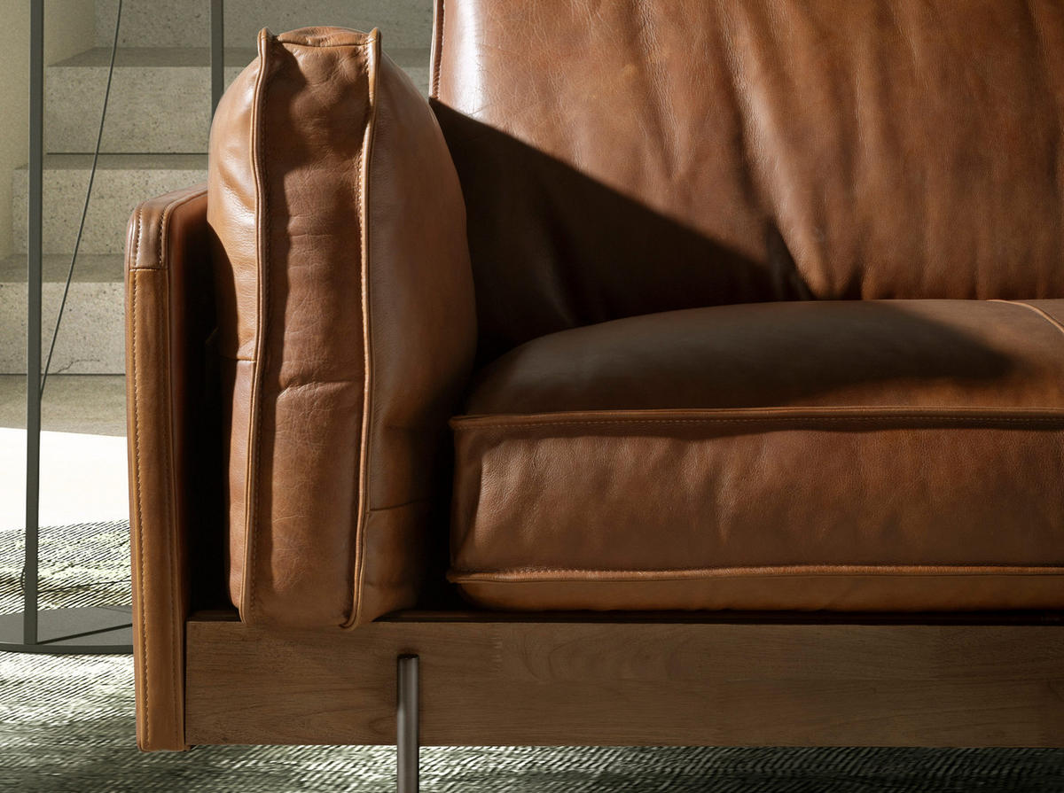 SOFA Klassisch tabakbraun dunkler Stahl Walnuss 225/86/79 - Braun, Leder (225/79/86cm) - ANGEL CERDA