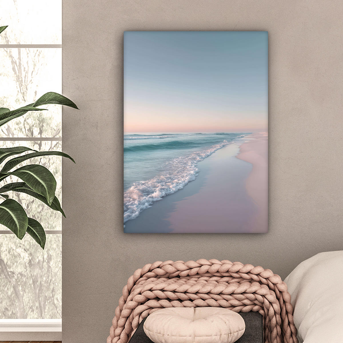 LEINWANDBILD Küstenlinie - Pastell - Wasser Wandbild Wohnzimmer 60x80 cm - Pastellblau, Textil (60/80cm) - MuchoWow