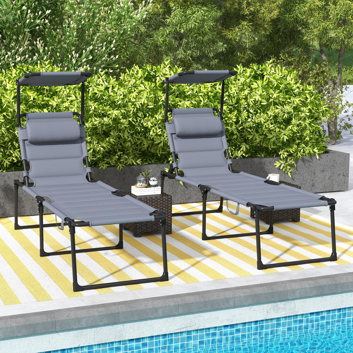 SONNENLIEGE 2er-Set DE-15617 klappbar, mit verstellbarem Sonnendach Grau - Grau, Metall (200/45/70cm) - ComfortXL
