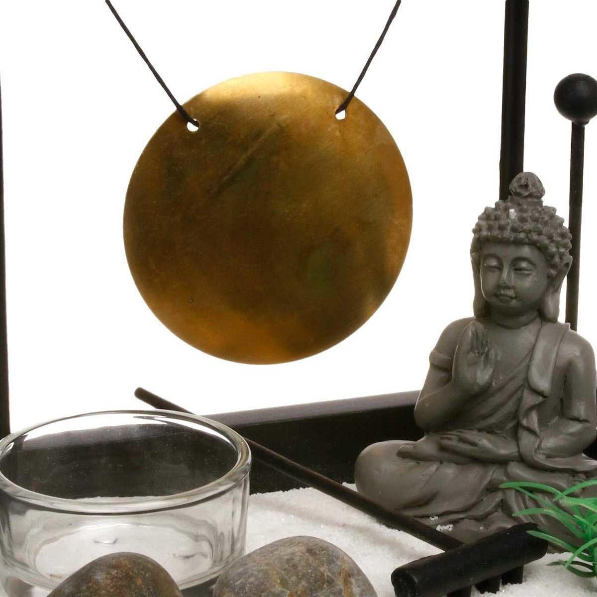 ZEN-GARTEN Buddha mit Gong auf Platte - Schwarz, Holzwerkstoff (12/16/15cm) - Atmosphera Createur d´interieur