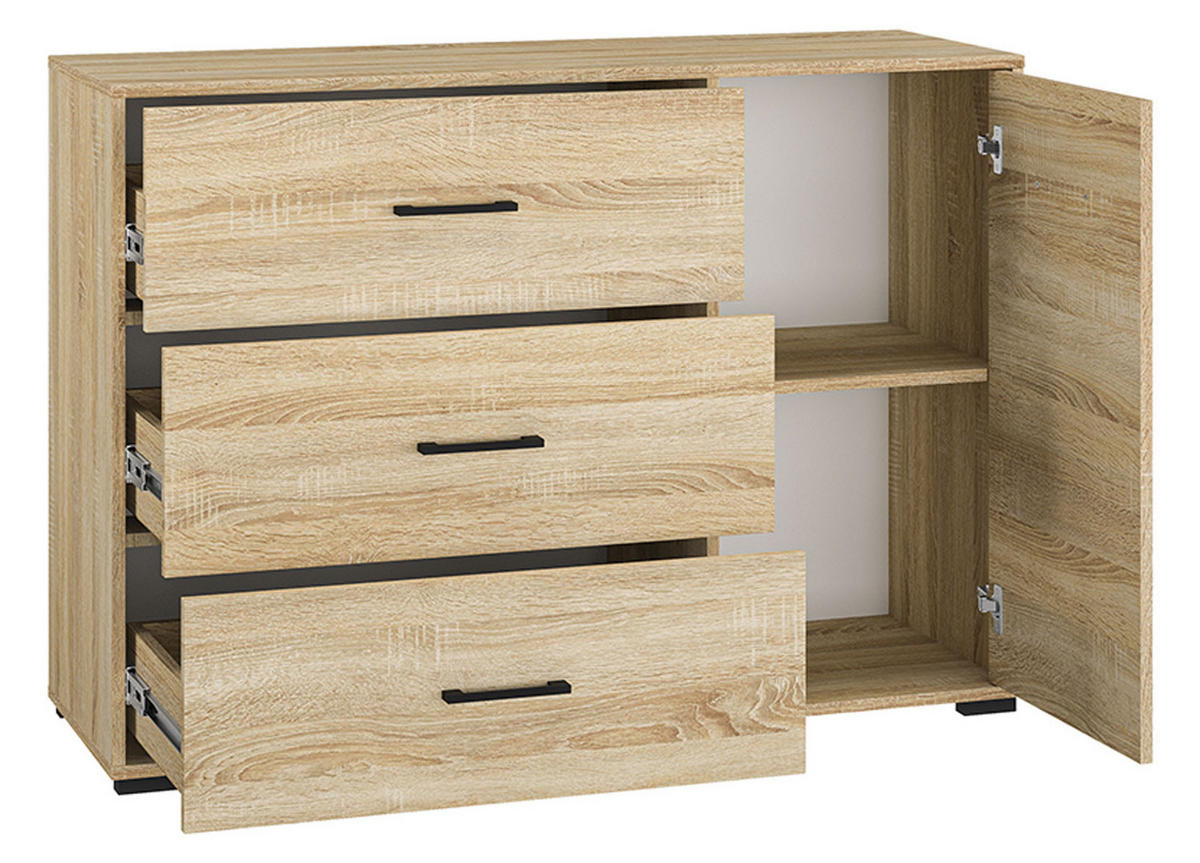SIDEBOARD Caro Sonoma Eiche hell 120 / 40 / 85cm - Braun/Sonoma Eiche, Holz/Holzwerkstoff (120/85/40cm) - Feldmann-Wohnen