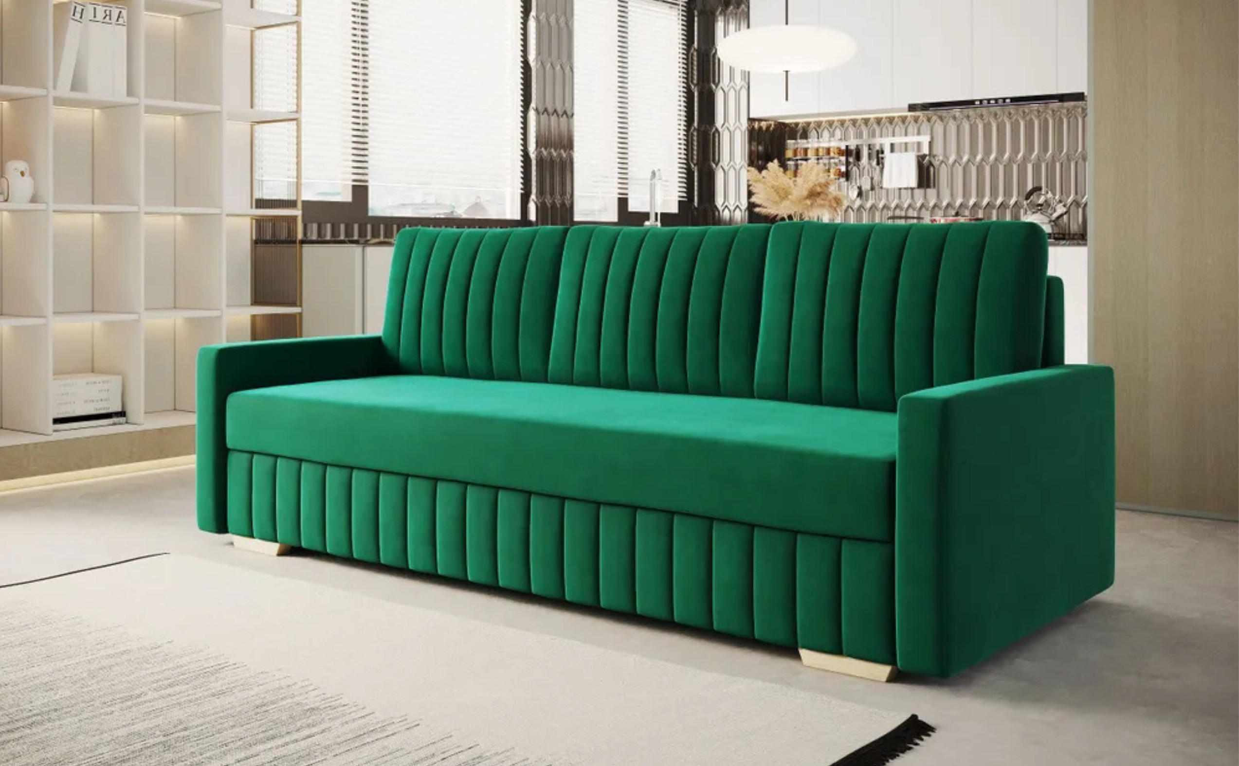 SCHLAFSOFA BELLA Sofa mit Schlaffunktion und Bettkasten, Frabe: Grün, Veloursstoff - Grün, Textil (217/92/52cm) - Sepro Meble