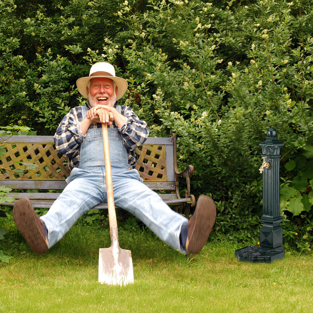 STANDBRUNNEN - Dunkelgrün, Metall (32/28/80cm) - Relaxdays