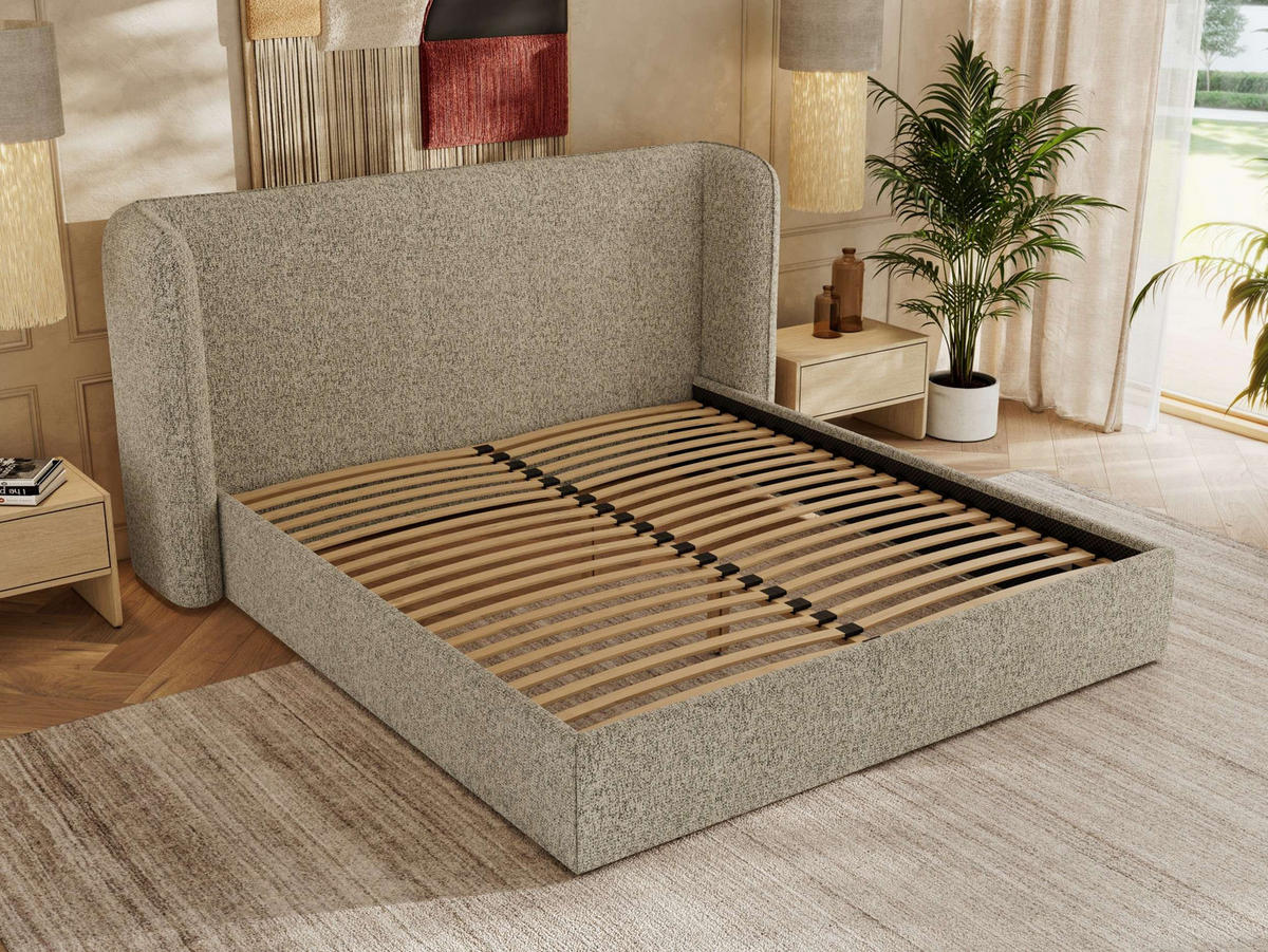 POLSTERBETT EMORA CLASSIC 160/200 - Dunkelbeige Strukture - Schaum-Matratze - Beige, Textil (160/200cm) - MKS