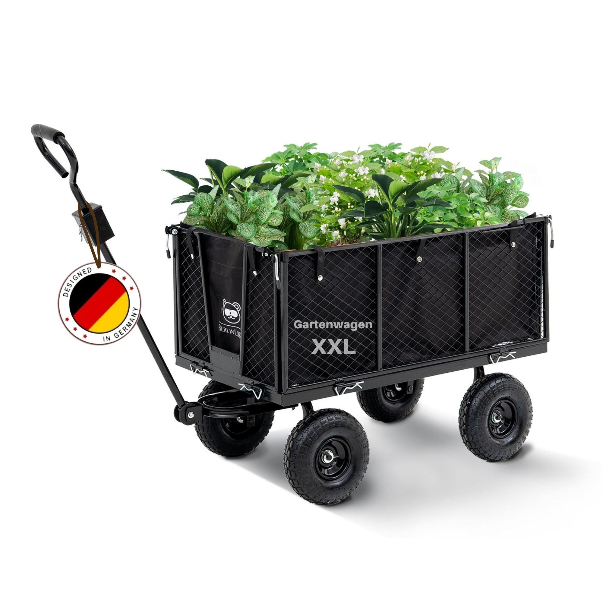 BOLLERWAGEN All Black 205L 96x53x105cm Traglast 550kg Schwarz - Schwarz, Metall (53/96/105cm) - BERLINLODGE