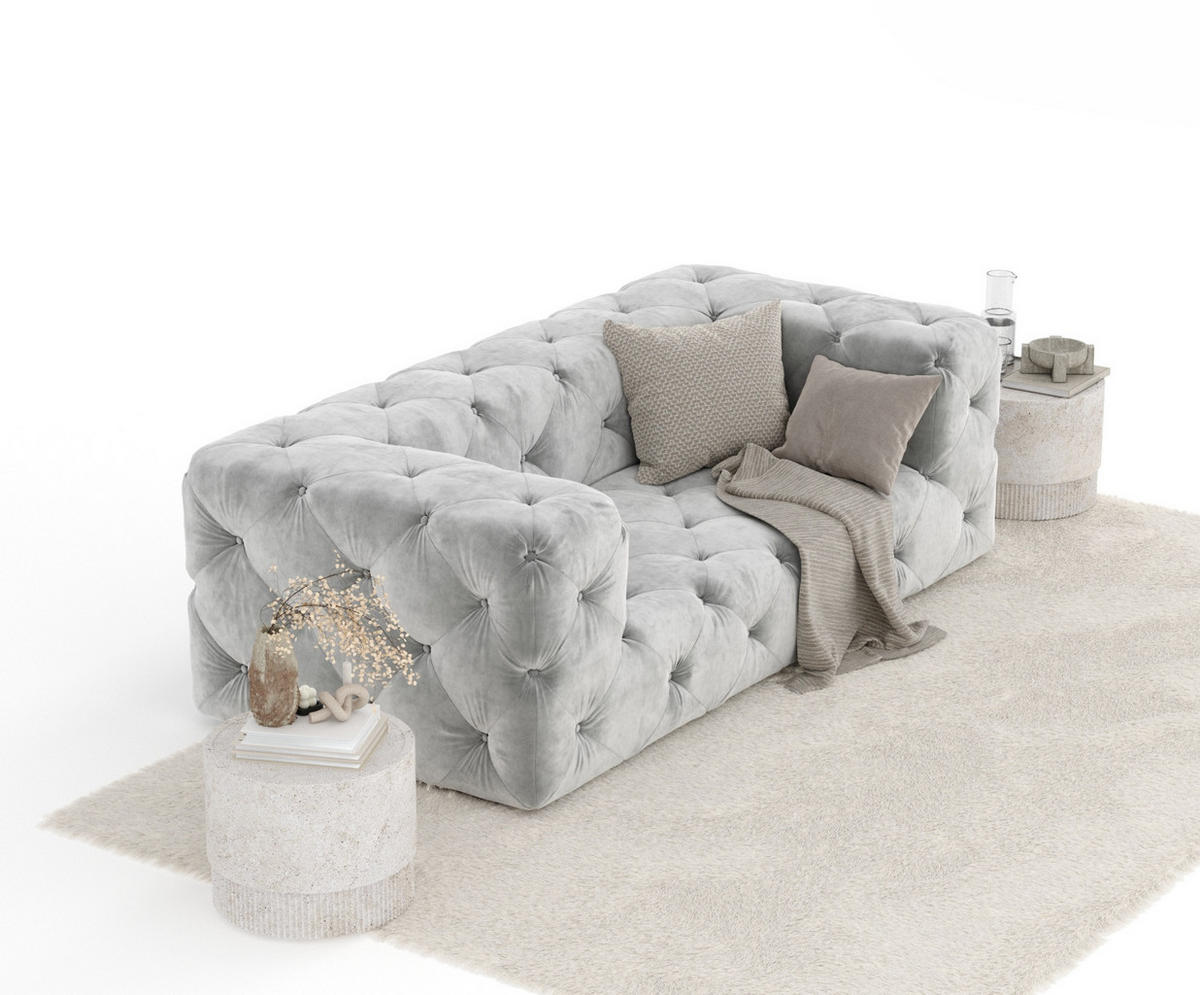 2-SITZER-SOFA Cosimo Hellgrau Samtstoff - Hellgrau/Schwarz, Holz/Holzwerkstoff (193/71/100cm) - Maison de Reve