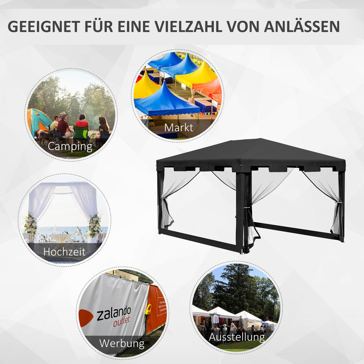 PAVILLON Partyzelt Metall PE Dunkelgrau - Dunkelgrau/Schwarz, Kunststoff/Metall (295/255/395cm) - Outsunny