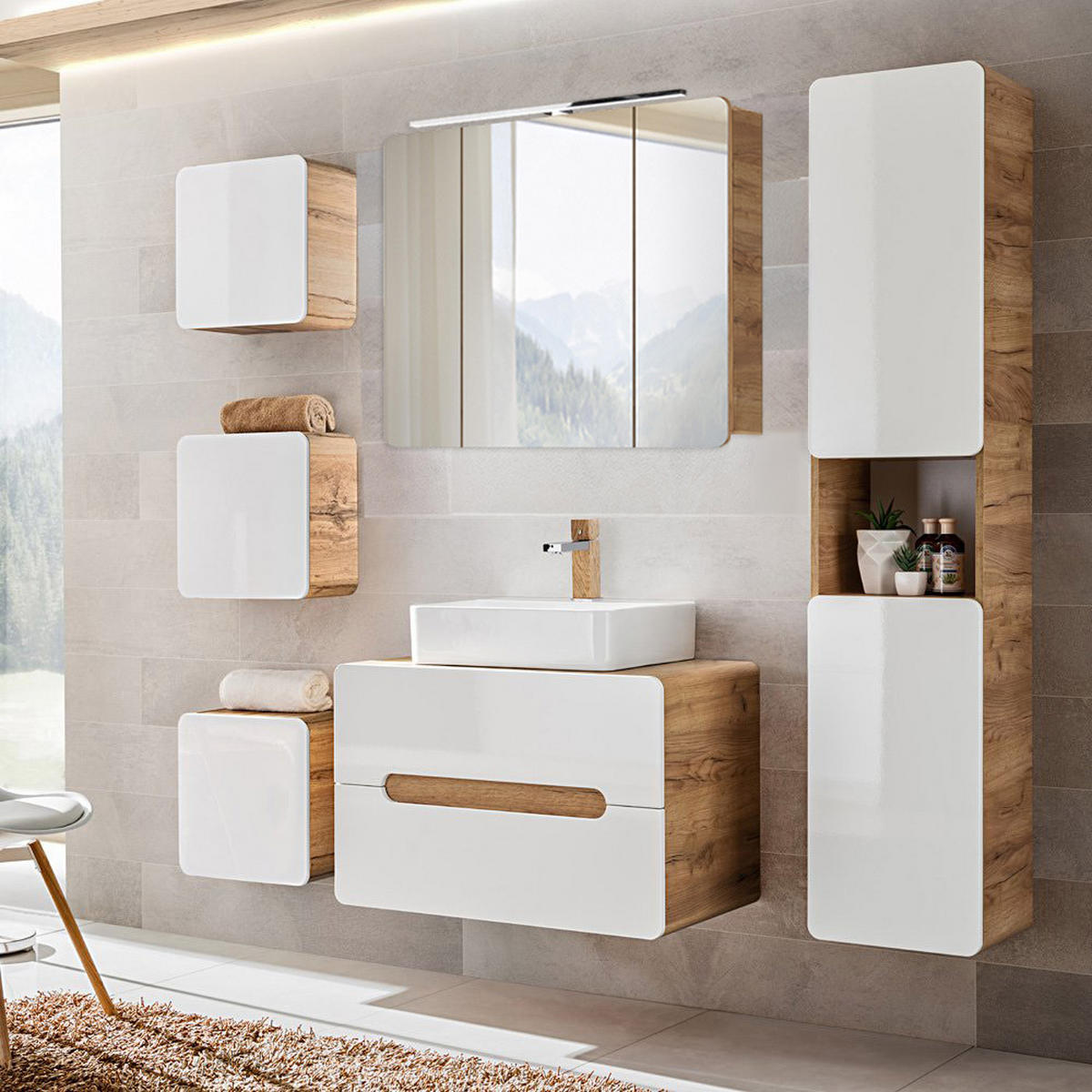 BADMÖBEL-SET 6-TLG. Luton-56 - Weiß, Holzwerkstoff (180/200/46cm) - Lomado