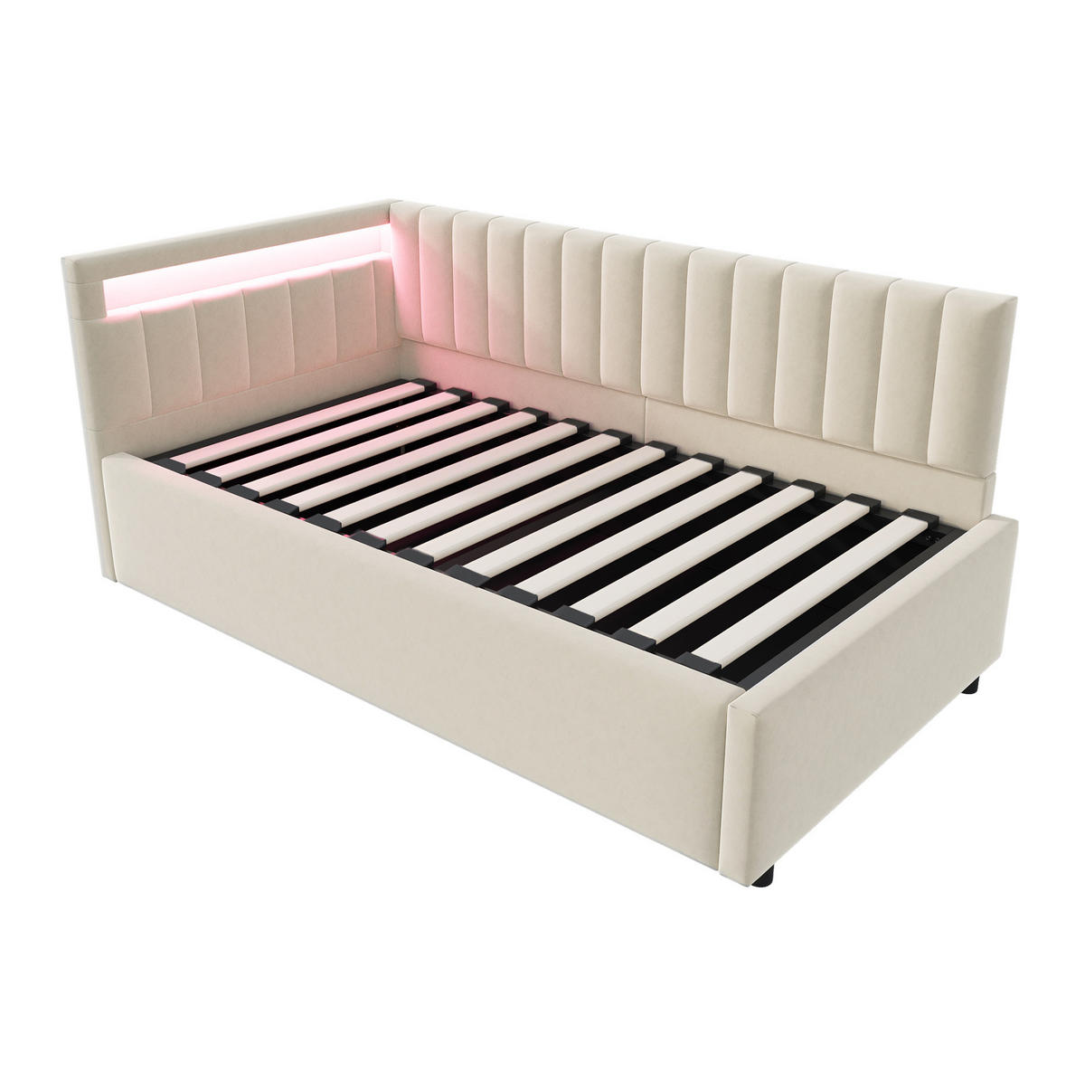 POLSTERBETT mit LED-Beleuchtung 90/200 cm mit Bettkasten in Beige - Beige, Textil (90/200cm) - BEAOK