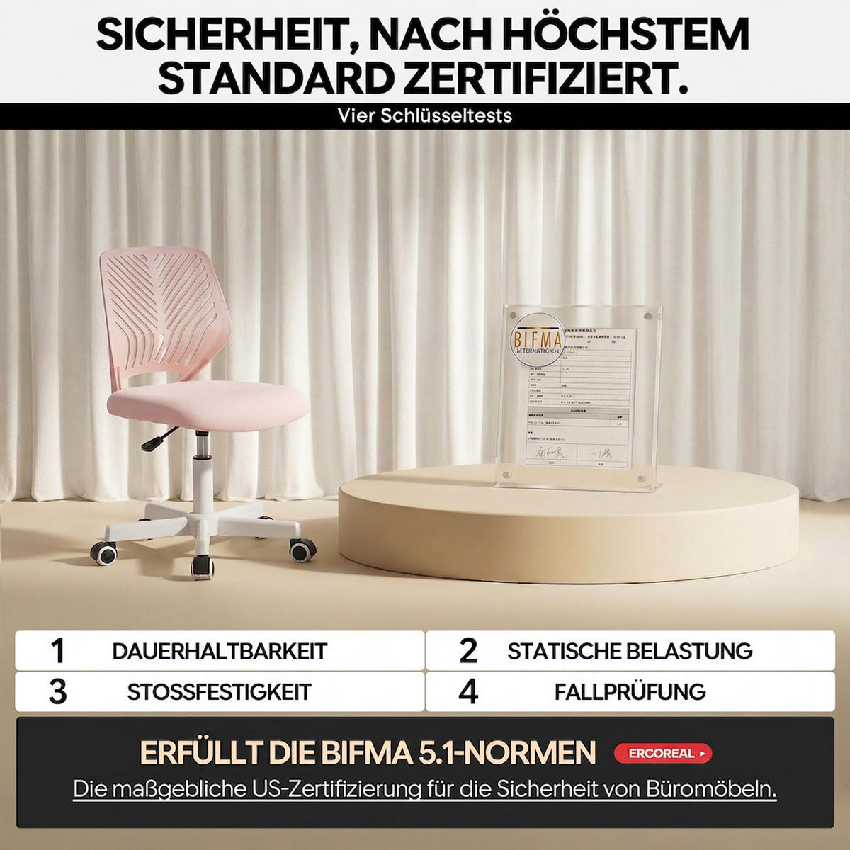 DREHSTUHL Rosa mit Rollen und Höhenverstellung - Rosa, Kunststoff (47/87/44cm) - Oxeza
