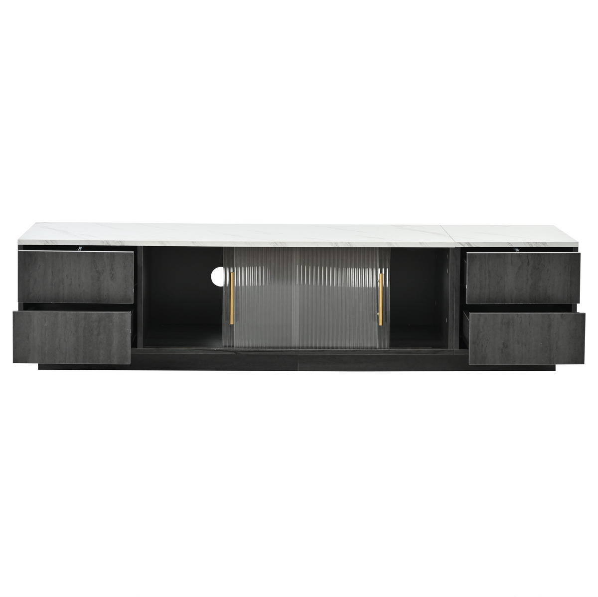 TV ormarić 160/40/38,5 cm sivi od MDF-a s 4 ladice i staklenim vratima - siva, drvni materijal (160/38.5/40cm) - OKWISH
