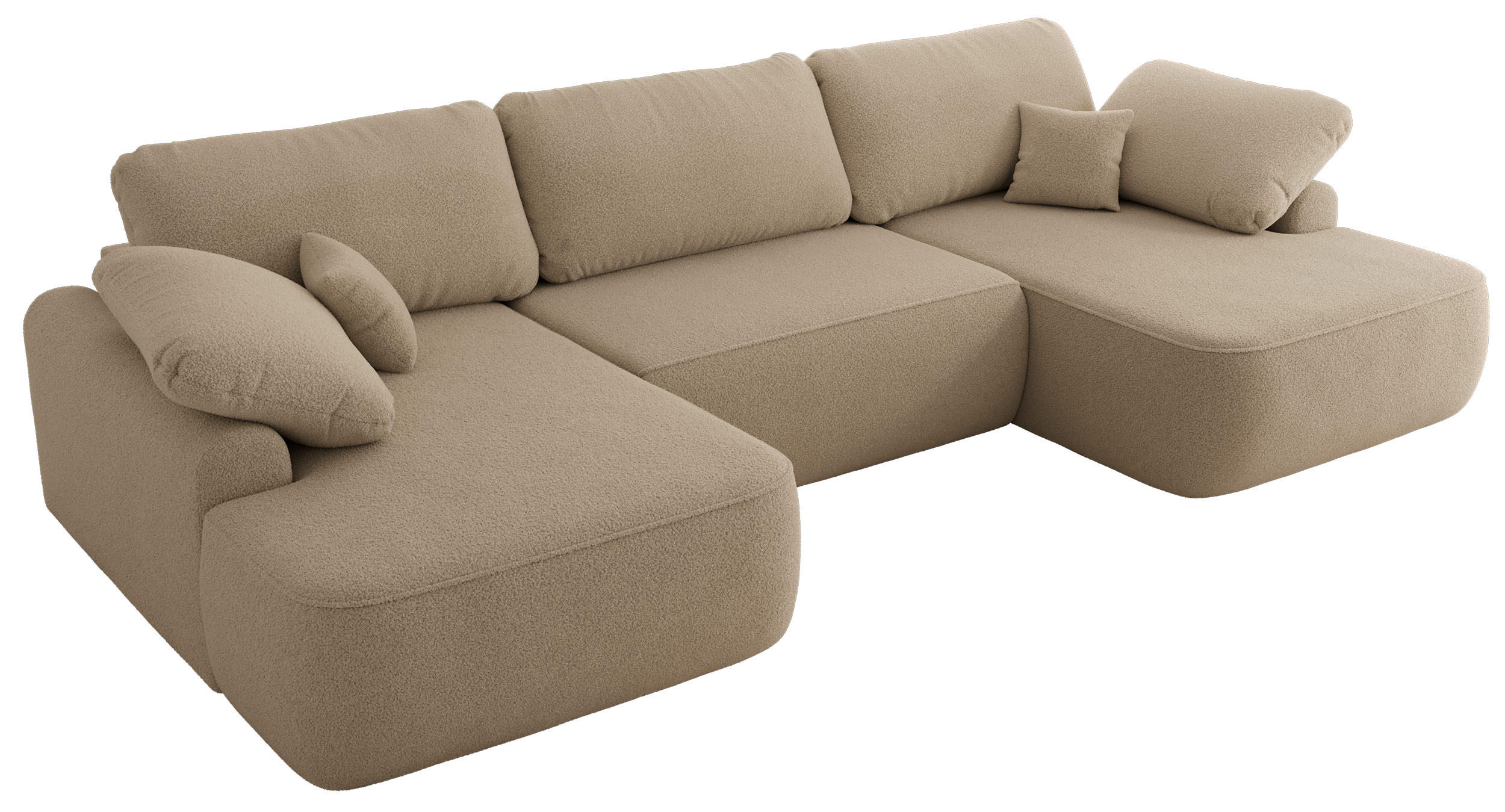 WOHNLANDSCHAFT CUBO U Hellbraun Boucle - Schwarz/Braun, Kunststoff/Textil (370/100/187cm) - MKS