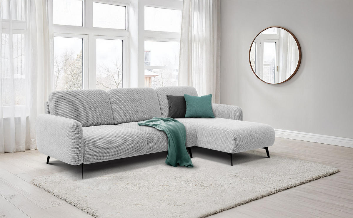 ECKSOFA FEBE 4-Sitzer rechts, hellgrau - Hellgrau/Schwarz, Holz/Textil (264/157cm) - Courtois Laville